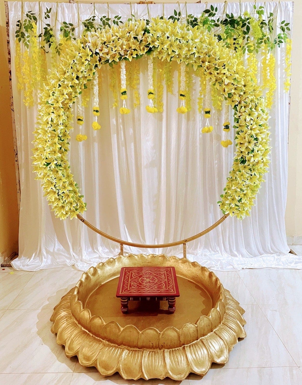 Yellow Lily Blossom Backdrop Setup on rent in Chennai