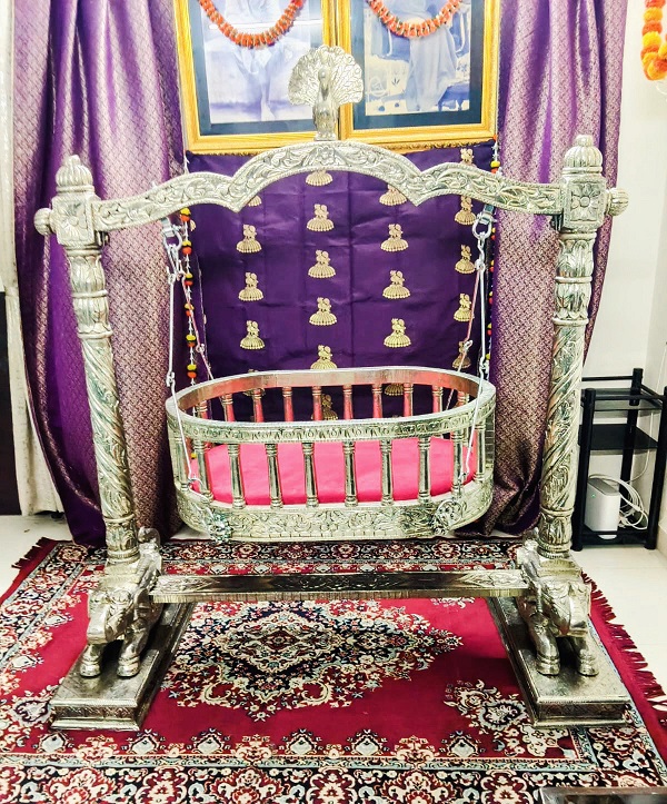 Silver Peacock Cradle on rent in Hyderabad